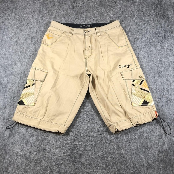 COOGI Other - COOGI Cargo Shorts Mens 38 Beige Embroidered Drawstring Hip Hop Streetwear Y2K